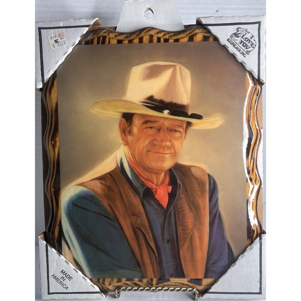 Vintage John Wayne Framed Portrait Solid Wood  Live Edge Frame 12x10 New!